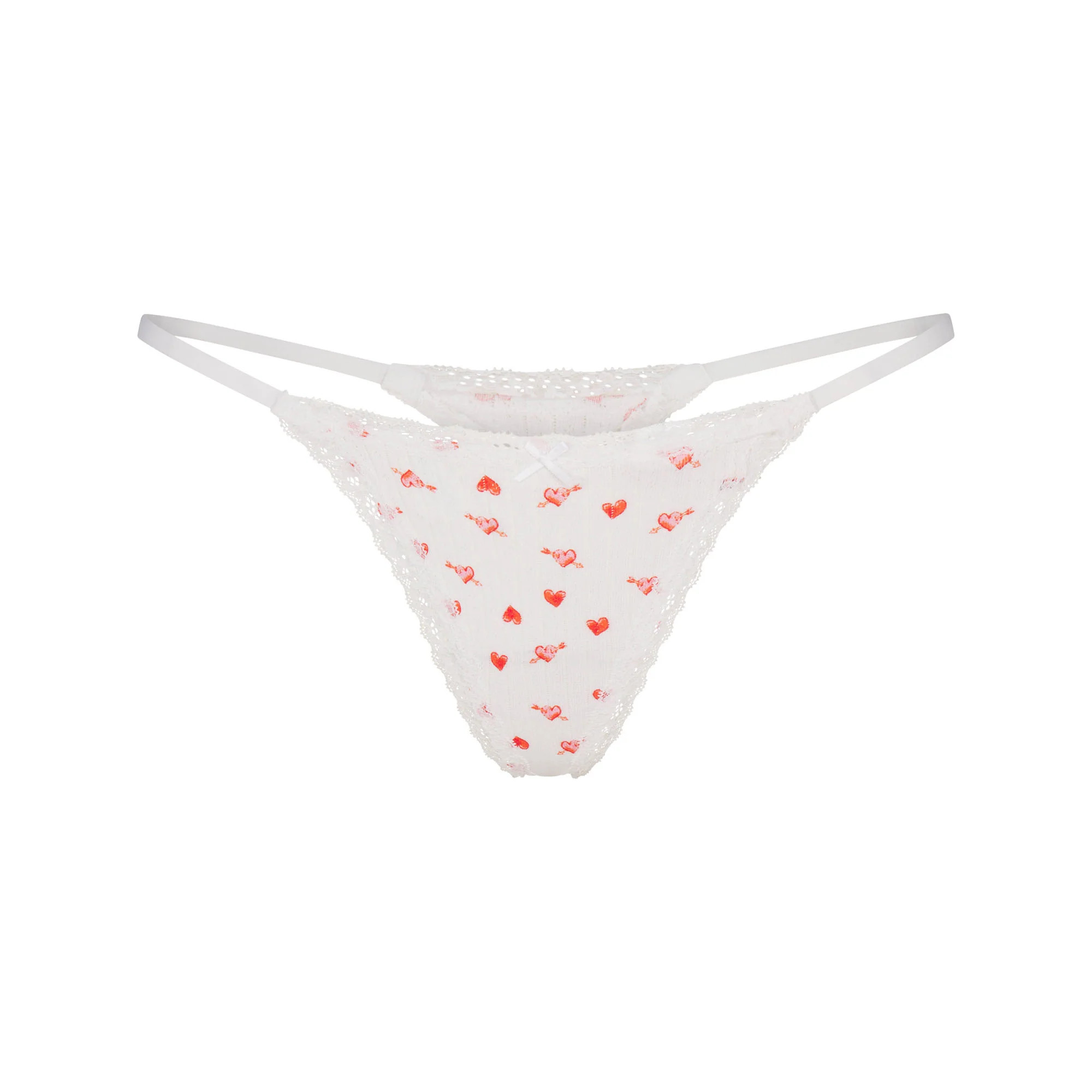 LIGHTWEIGHT COTTON POINTELLE LACE STRING THONG | SNOW ARROWED HEARTS | SKIMS | SKIMS (US)