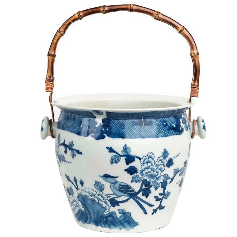 Porcelain Ice Bucket with Bamboo Handle | Sea Marie Designs