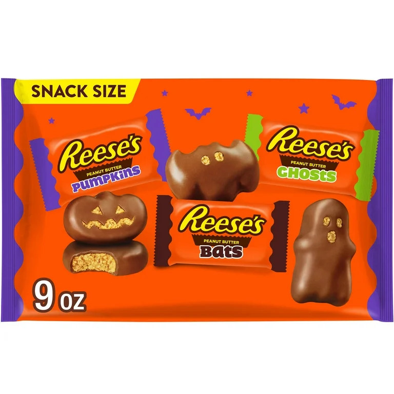 Reese's Assorted Milk Chocolate Snack Size Peanut Butter Shapes Halloween Candy, Bag 9 oz | Walmart (US)