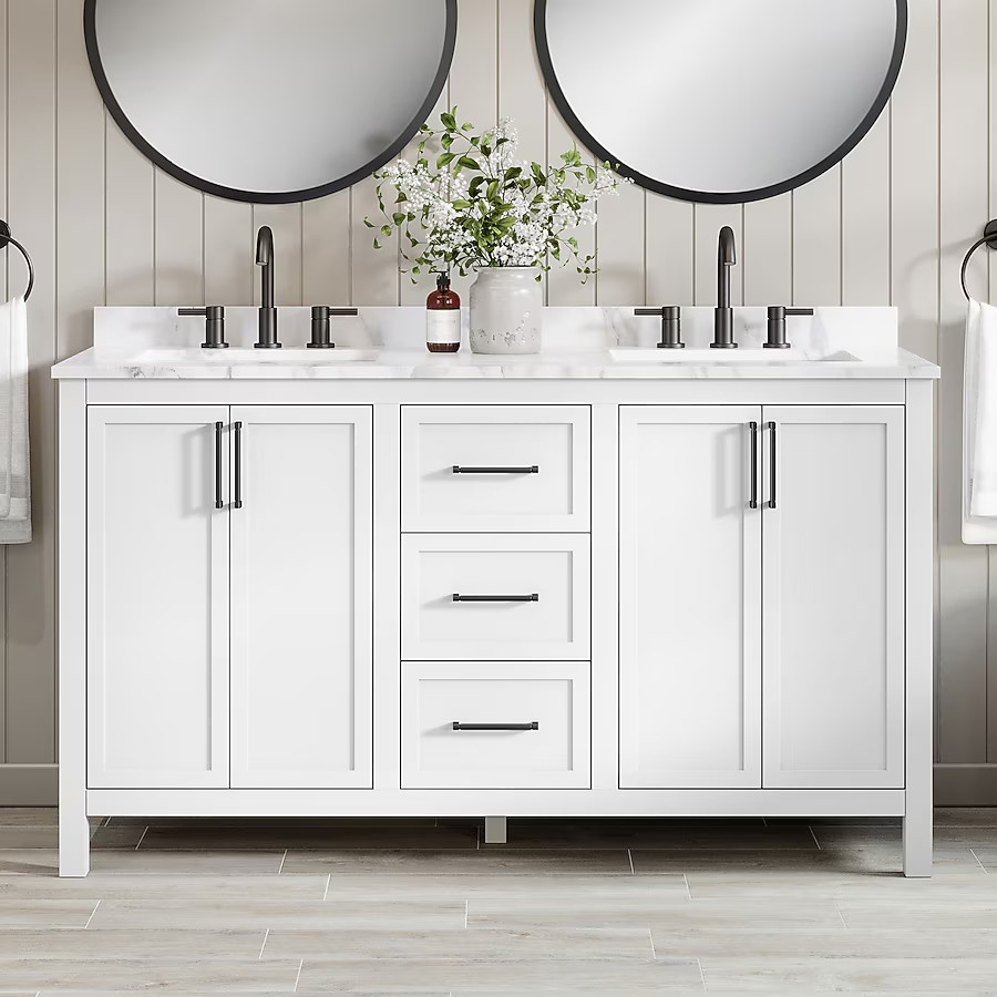 allen + roth Lenoir 60-in White Undermount Double Sink Bathroom Vanity with White Engineered Marb... | Lowe's