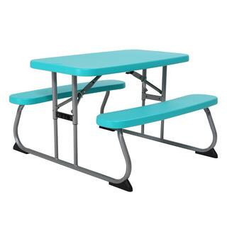 35.4 in. Aqua Blue Rectangle Steel and Resin Kids Picnic Table Seats 4 | The Home Depot