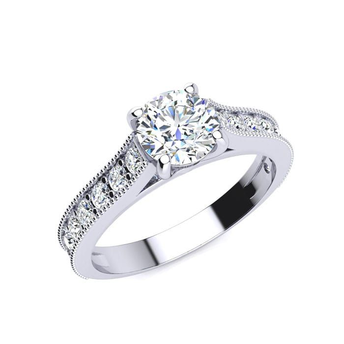 1 1/2 Carat Round Diamond Engagement Ring With 1 Carat Center Diamond In 14K White Gold | SuperJeweler