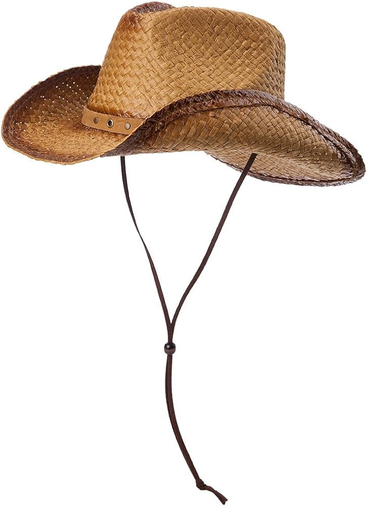Comhats Western Style Round Cowboy Straw Hat Ladies Fedora Chin Cord Vegan Leather Band Shapeable... | Amazon (US)