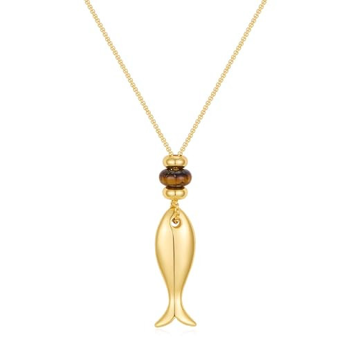 YUJIE Gold Fish Pendant Necklace with Natural Stone 18K Gold Plated Minimalist Fish Charm Boho Statement Jewelry for Women Summer Vacation | Amazon (US)