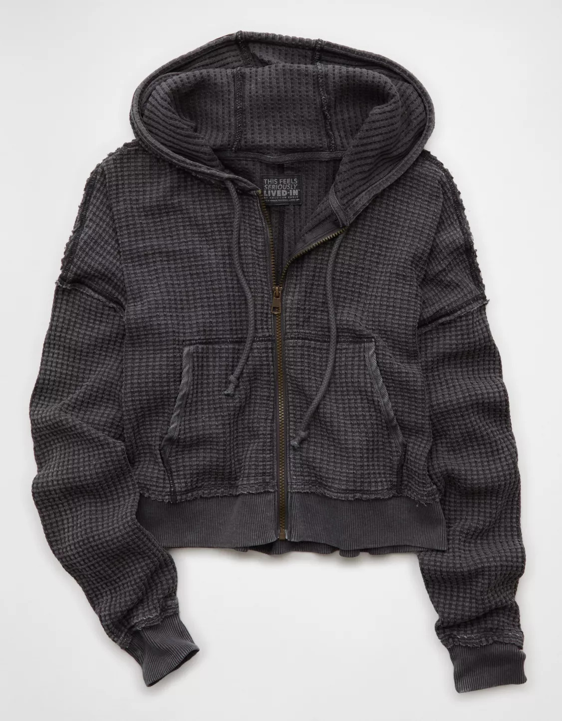 AE Cropped Waffle Zip-Up Hoodie | American Eagle Outfitters (US & CA)
