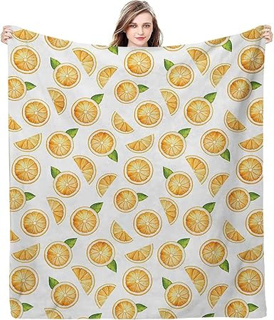 LIGUTARS Gifts Blanket, Watercolor Slices of Orange Fruit with Green Leaves, Plush Lightweight Fu... | Amazon (US)