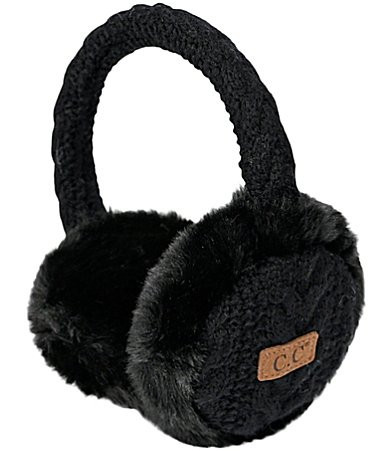 C.C. BEANIES Cable Knit Woven Faux Fur Earmuffs - Black | Dillard's