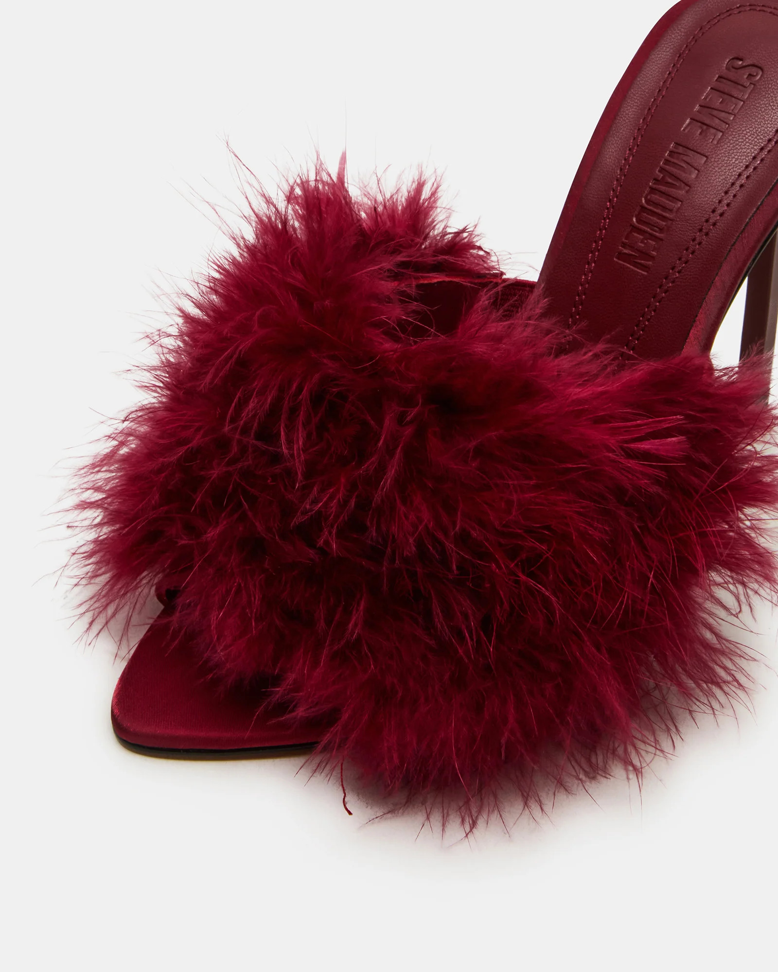 ASHBEY Dark Red Pointed-Toe Feather Mule Stiletto Women's Heel | Steve Madden (US)