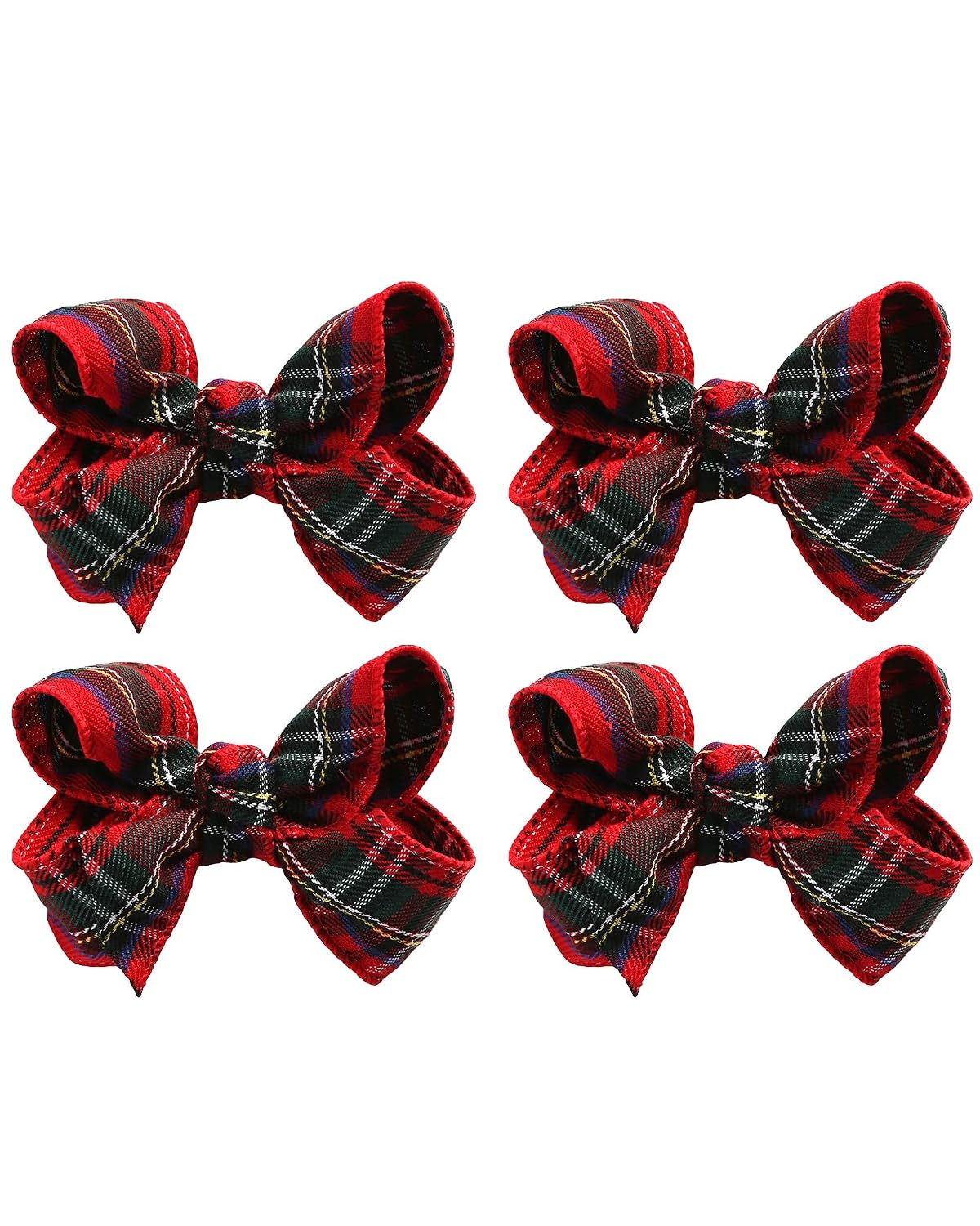 4PCS Christmas Hair Bows Clips Red Tartan Plaid Party Accessories | Amazon (US)