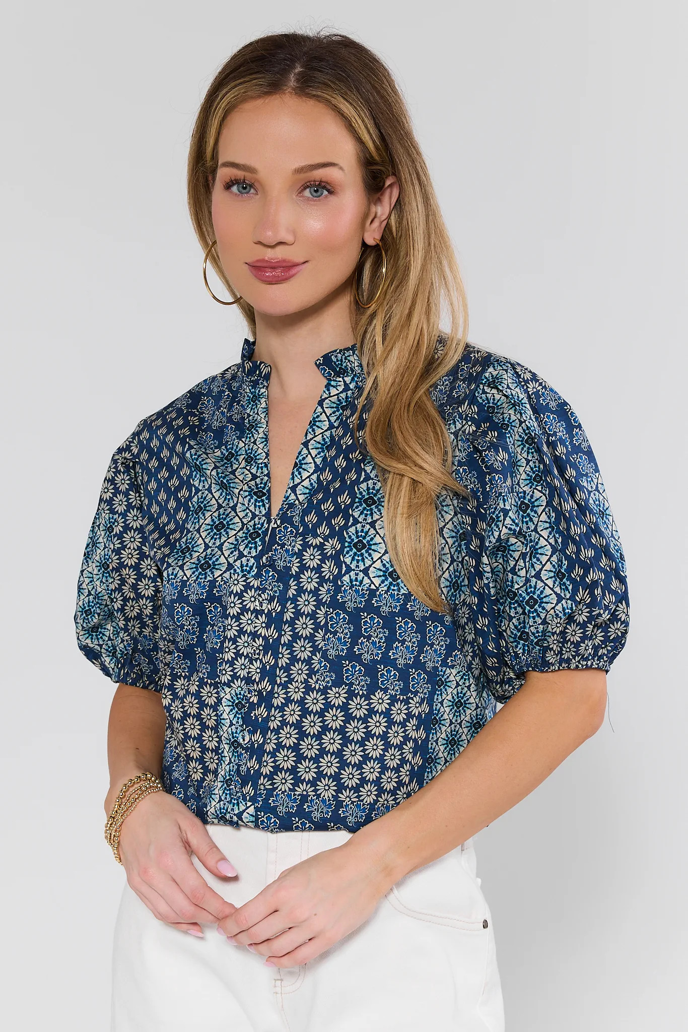 Beverly Blue Patchwork Printed Top | Avara