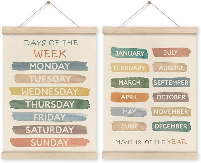 Boho Week Month Decor Poster Hanger Frame Set of 2, Educational Posters,Preschool Wall Art with W... | Amazon (US)