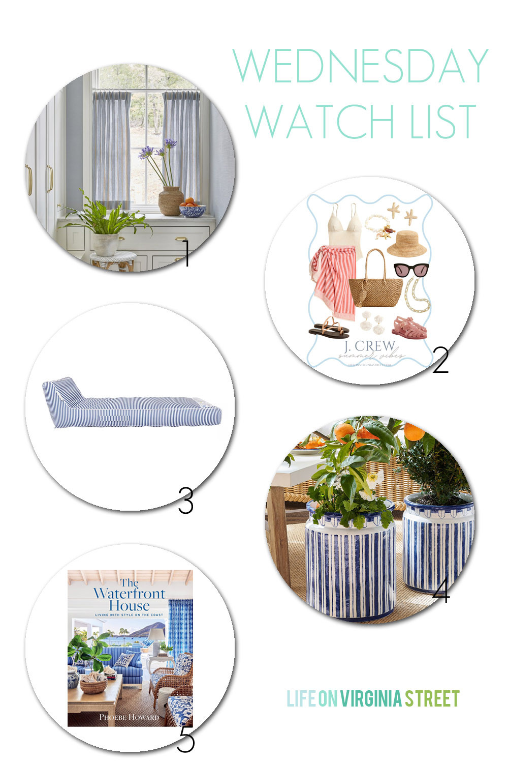 This week's Wednesday Watch List includes chic new beach finds from J. Crew, a chic and comfy pool float, blue and white striped planters, and a new design coffee table book I've been loving! Get all the details here: https://lifeonvirginiastreet.com/wednesday-watch-list-510/ #ltkhome #ltkswim #ltktravel #ltksalealert #ltkfindsunder50 #ltkfindsunder100 #ltkstyletip #ltkover40 #ltkmidsize #ltkseasonal 

 #LTKHome #LTKFindsUnder50 #LTKSwim