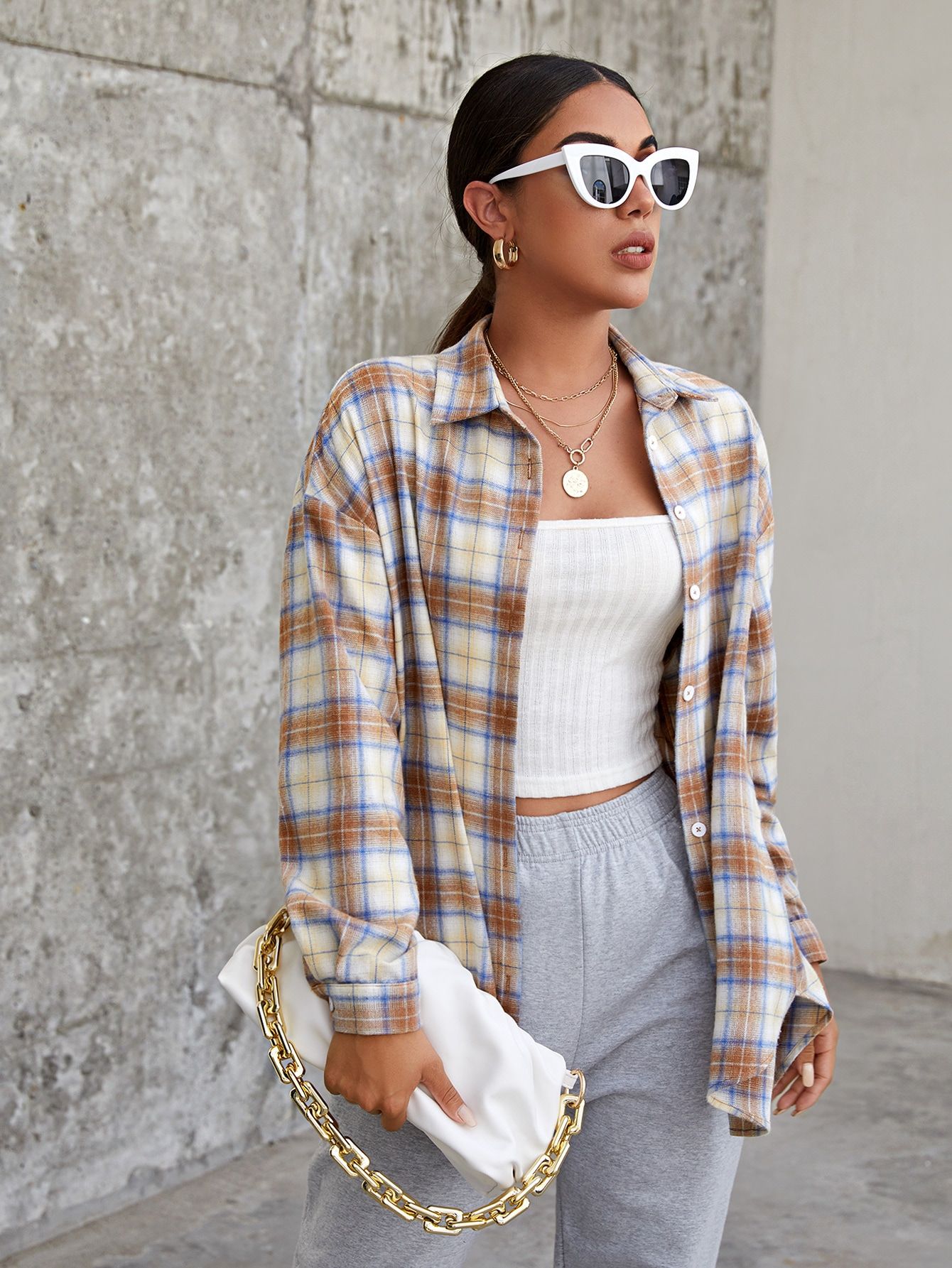 SHEIN Plaid Button-Up Long Sleeve Shirt | SHEIN