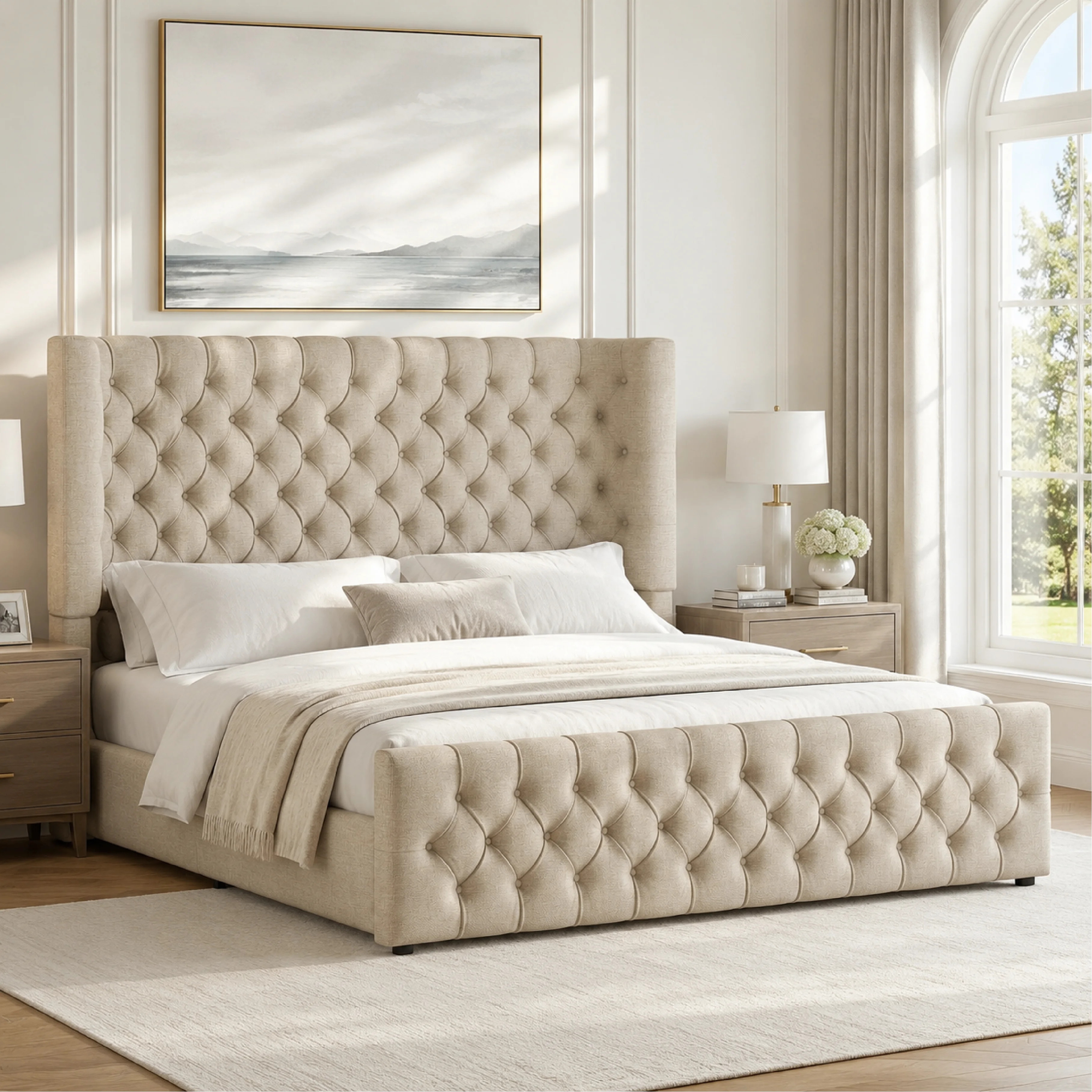 VanAcc 6.3" Thick Wrap Me Up Fluted King Bed by Modern, Khaki Linen - Walmart.com | Walmart (US)