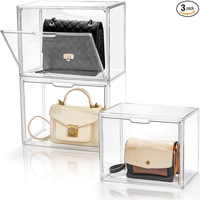 AVLA 3 Pack Plastic Handbag Storage Organizer for Closet, Clear Acrylic Display Case with Magneti... | Amazon (US)