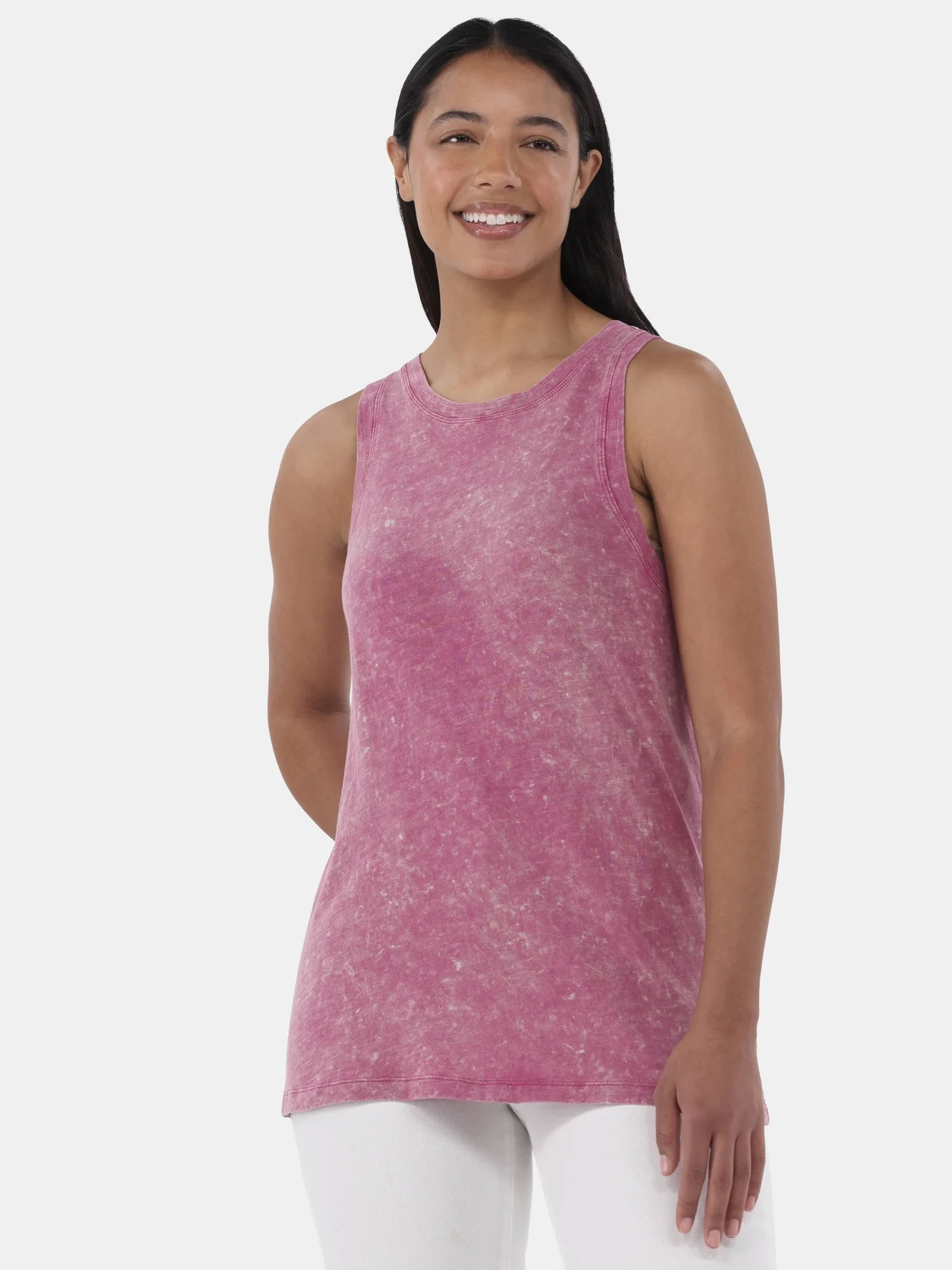 Time and Tru Women's Mineral Washed Cotton Tank Top with High Neck, Sizes XS-XXXL | Walmart (US)