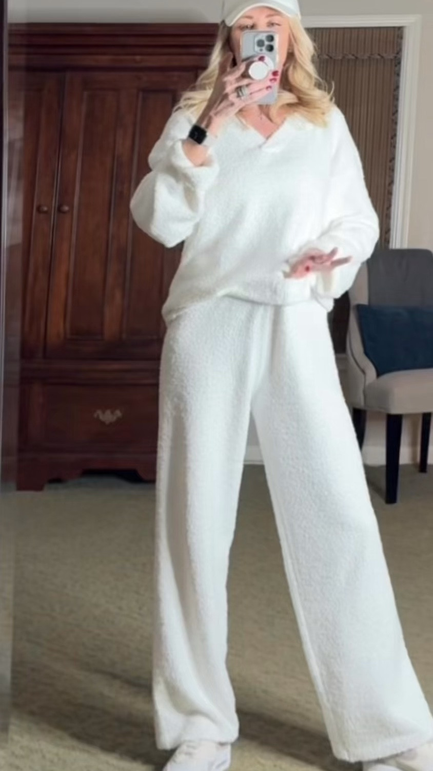 My latest find on Amazon. Soft, comfortable, and cozy. Comes in many colors. I love the elastic waist, v neck, oversized fit and softness this outfit provides. I’m wearing size small. 

#LTKOver40