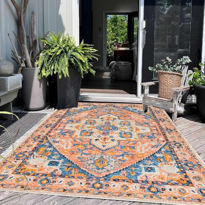 Vintage Medallion Large Outdoor Rug for Partio Balcony Deck Porch Camping Washable Waterproof Non... | Amazon (US)