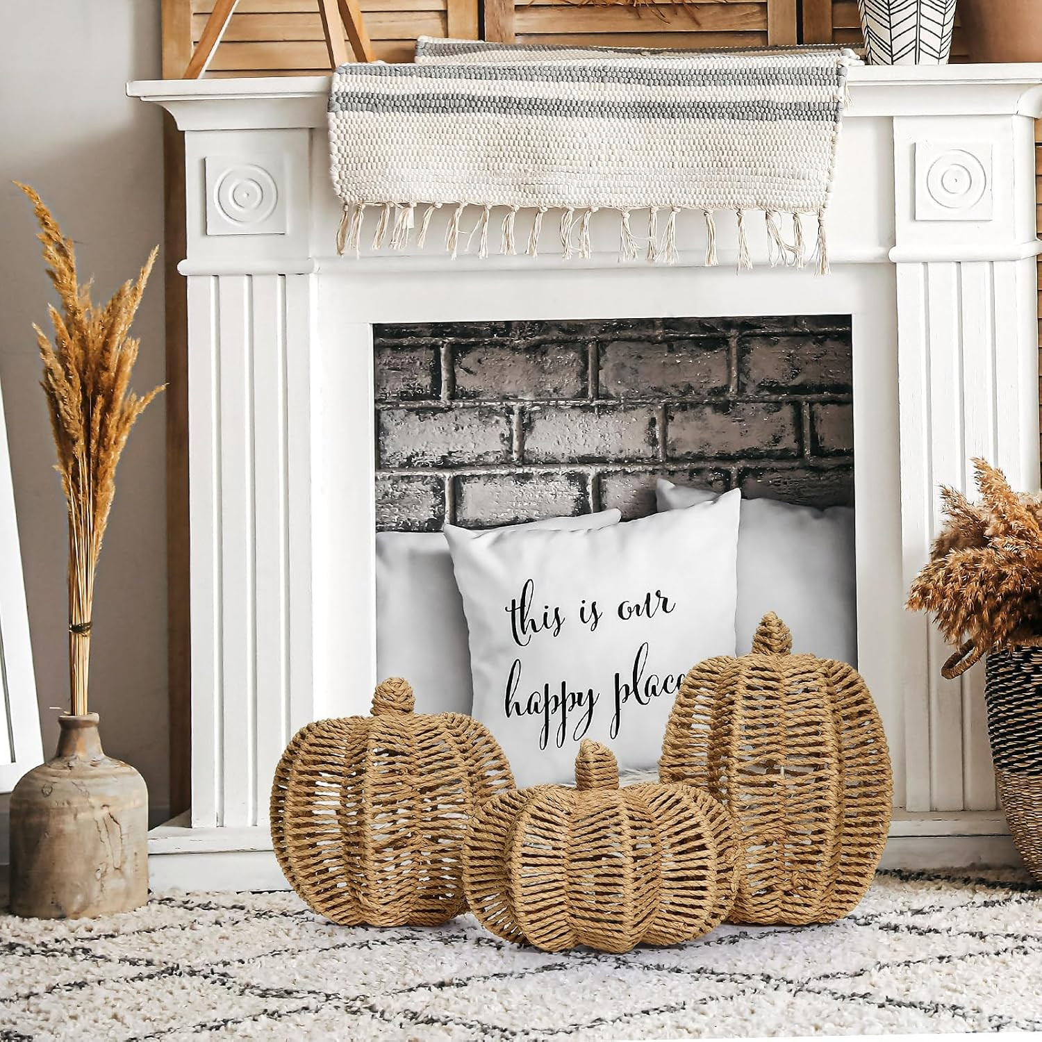3 Pcs Neutral Fall Decor Wicker Rattan Pumpkins 3 Sizes Faux Woven Pumpkin Centerpiece Handmade C... | Amazon (US)