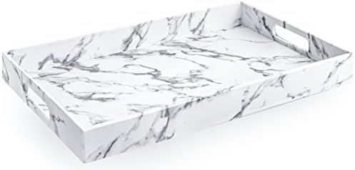 Home Redefined 18”x12” White Marble Faux Leather Decorative Serving Tray with Handles | Amazon (US)