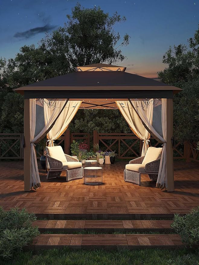 Garveelife 11x11 Pop Up Gazebo Tent with Mosquito Netting, Outdoor Canopy Shelter Easy Setup, Wat... | Amazon (US)