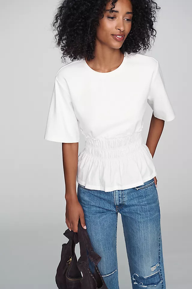 100% Cotton Smocked Peplum Tee | Anthropologie (US)