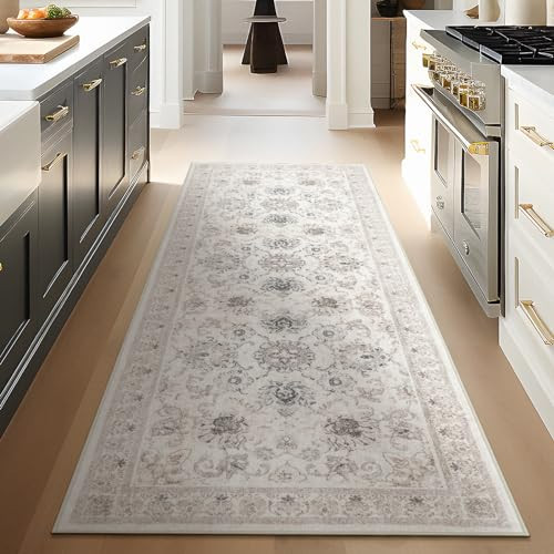 Phantoscope Vintage Hallway Runner Rug 2'x6' – Washable Low-Pile Runners with Distressed Boho Floral Pattern, Non-Slip Floor Carpet for Entryway, Kitchen, Laundry Room, Bedroom, Cream Beige/Neutral | Amazon (US)