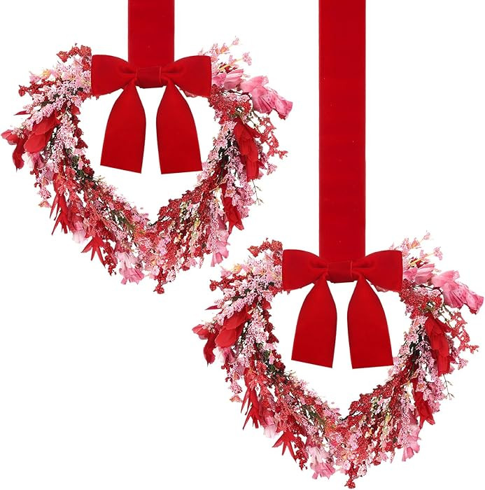 2 Pcs 9" Small Valentines Day Wreath for Cabinet Front Door Valentine Wreath Red Artificial Heart... | Amazon (US)