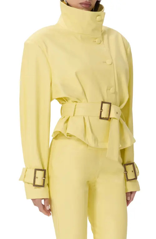 AFRM Scarlette Belted Faux Leather Jacket in Lemon Meringue at Nordstrom, Size Large | Nordstrom