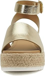 Soda Topic Open Toe Buckle Ankle Strap Espadrilles Flatform Wedge Casual Sandal | Amazon (US)