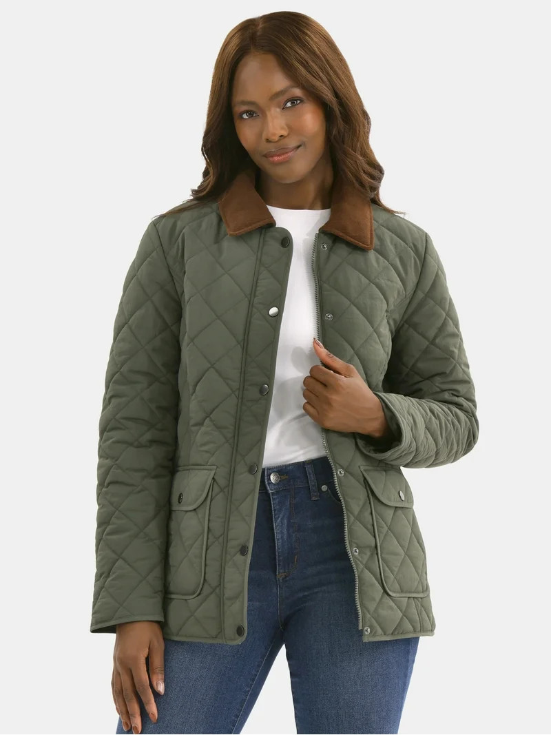 Time and Tru Women's Quilted Barn Coat, Midweight, Sizes XS-3X | Walmart (US)