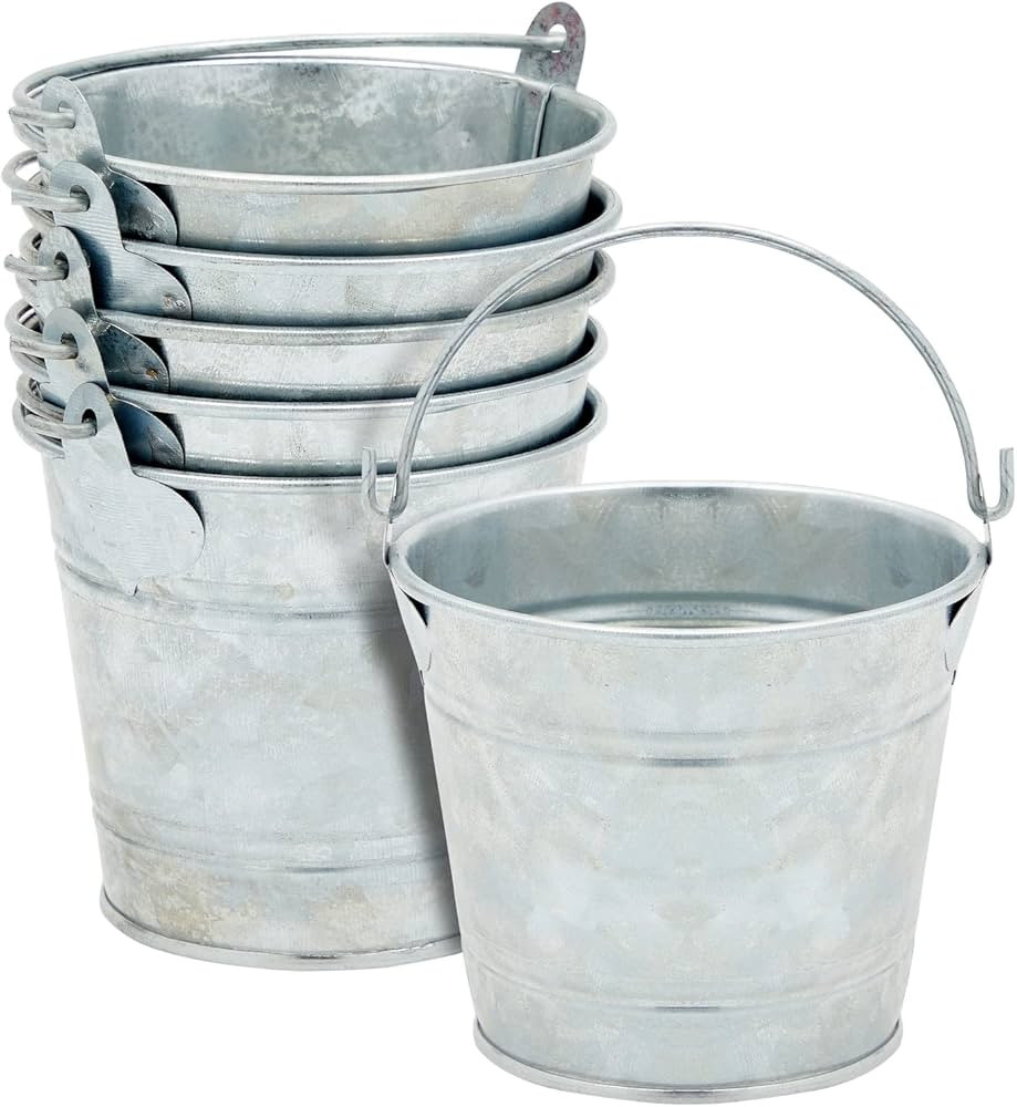 6 Pack Small Galvanized Metal Buckets with Handles, Mini Tin Pails for Party Favors, Succulents, ... | Amazon (US)