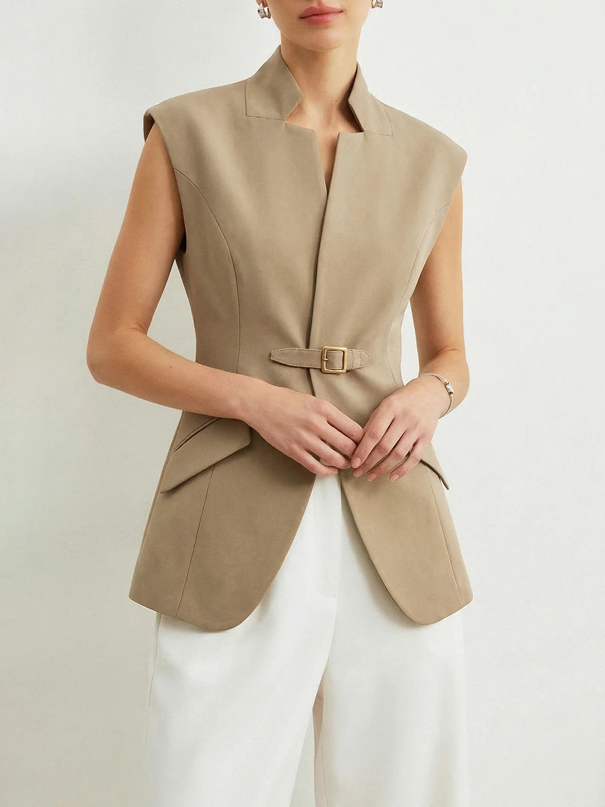 Notch Lapel Buckle Detail Blazer Vest | Commense