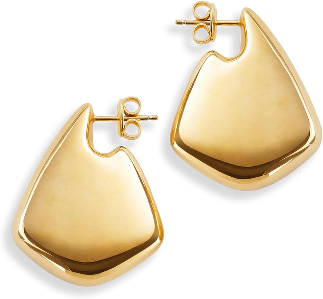 Chunky Gold Earrings for Women 14K Gold Plated Statement Seasell/Vintage/Geometric/Trendy Earring... | Amazon (US)