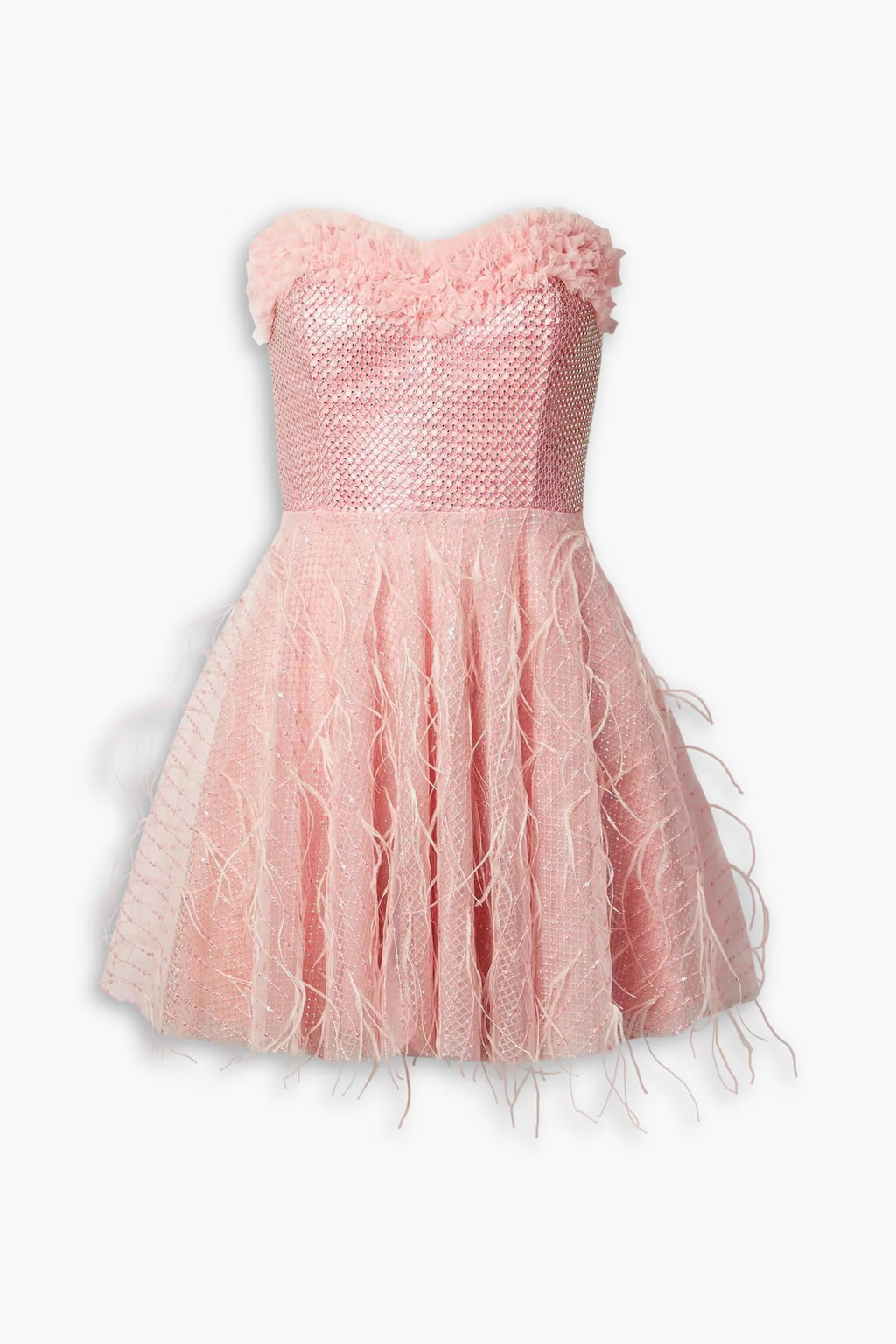 Marvella strapless feather-trimmed tulle mini dress | The Outnet (US and CA)