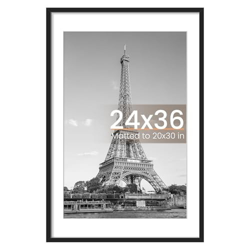 upsimples 24x36 Poster Frame, Display Pictures 20x30 with Mat or 24 x 36 Without, Wall Hanging Picture Frames, Black, 1 Pack | Amazon (US)