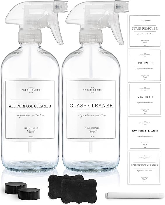 Vine Creations Glass Spray Bottles, 2 Pack Refillable Spray Bottles for Cleaning Solutions, Clear... | Amazon (US)