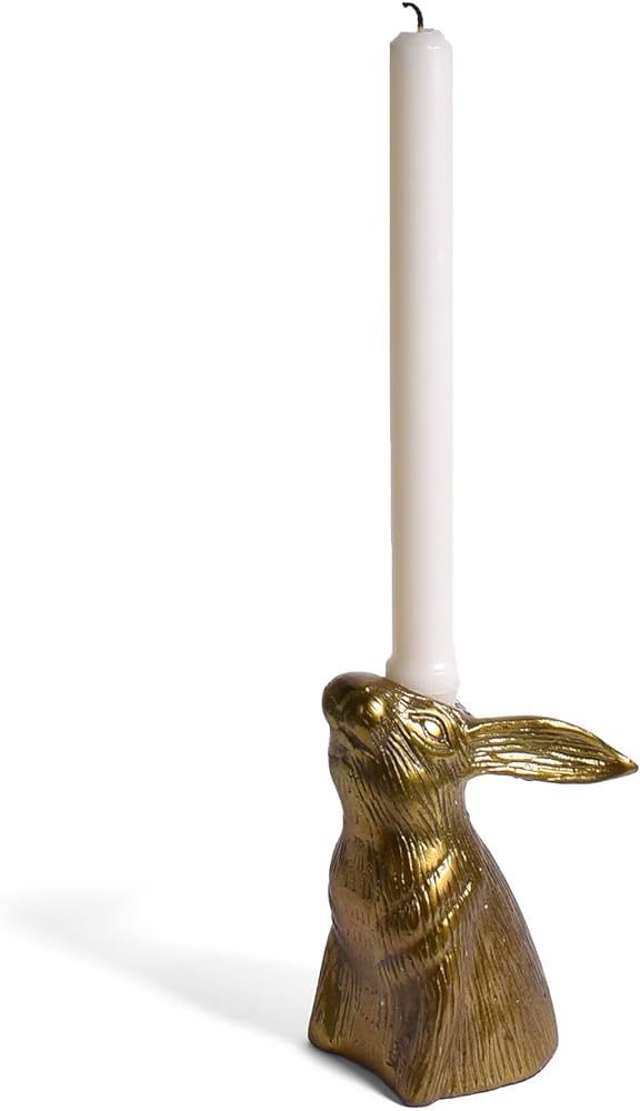 Bunny Rabbit Facing Upward Cast Aluminum Candle Holder with Antique Gold Finish | Amazon (US)