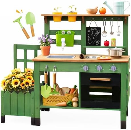 Mud Kitchen for Kids Outdoor, Vintage Mud Kitchen with Planter Box - Includes Rich Gardening Tool... | Amazon (US)