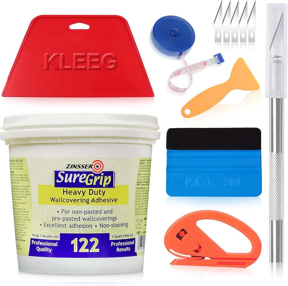 Zinsser SureGrip 122 Heavy Duty Wallcovering Adhesive, Wallpaper Glue + KLEEG Wallpaper Smoothing... | Amazon (US)