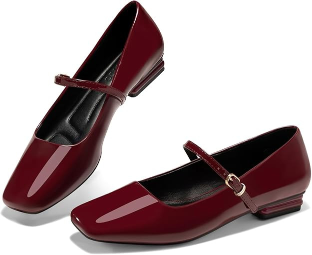 Coutgo Women's Mary Jane Flats Closed Square Toe Ballet Flat Dressy Comfortable Slip on Shoes | Amazon (US)