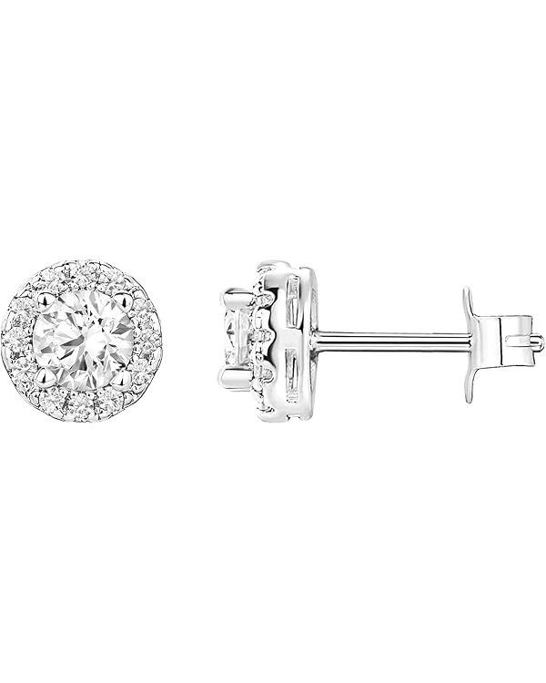PAVOI 14K Gold Plated Sterling Silver Post Brilliant Round Faux Diamond Halo Earrings - Premium C... | Amazon (US)