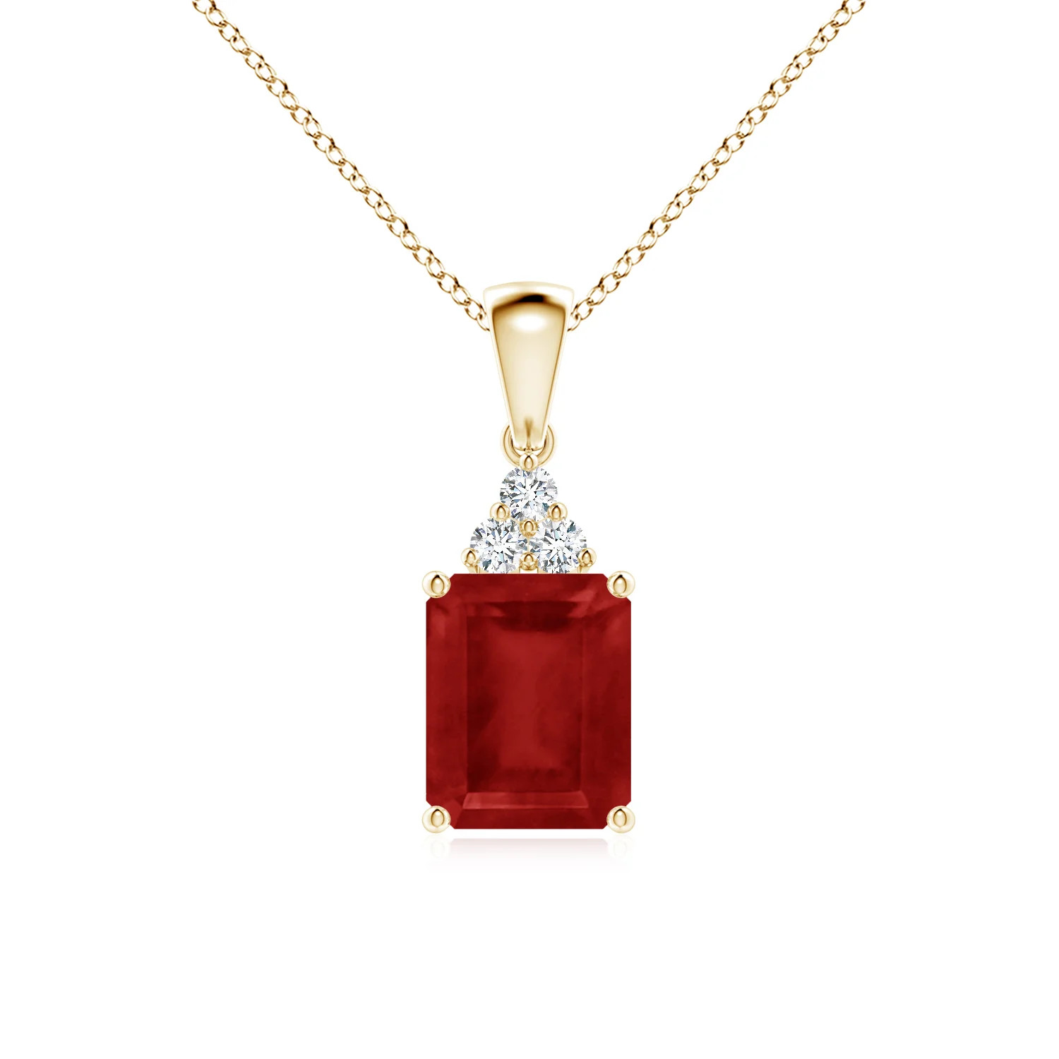 Emerald-Cut Ruby Pendant with Diamond Trio | Angara US