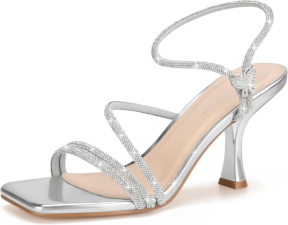 Women's Strappy Kitten Heels Square Open Toe Sandals Party Wedding Ankle Strap Shoes | Amazon (US)