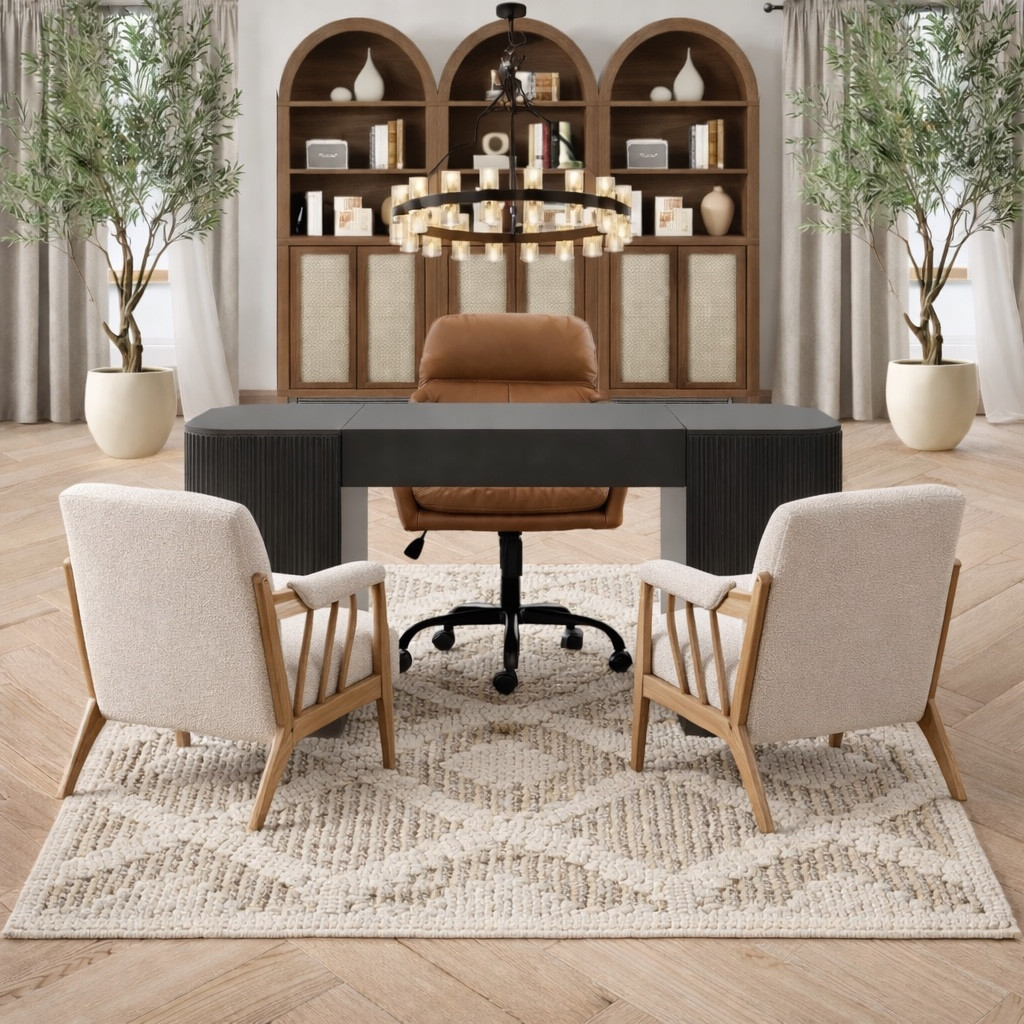 A warm, modern home office designed with balance and intention 🤎
Clean lines, rich wood tones, sculptural lighting, and cozy seating create a workspace that feels elevated yet inviting. A perfect blend of functionality and quiet luxury—ideal for working, reading, or hosting thoughtful conversations.


#LTKHome #LTKU #LTKSeasonal