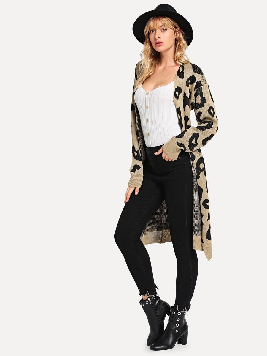 Leopard Open Front Outerwear | SHEIN