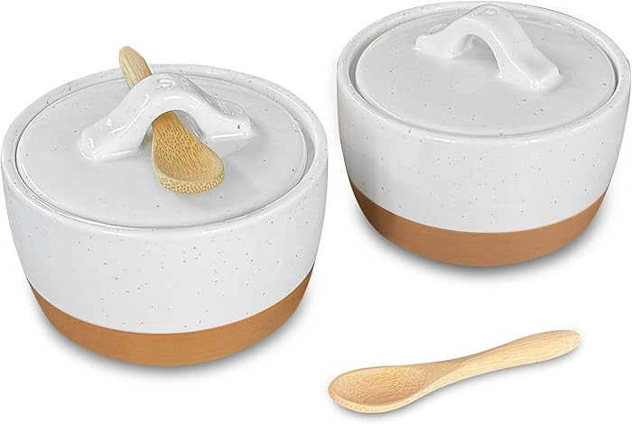 Mora Ceramic Salt and Pepper Cellar Set with Lid - 10 oz Modern Canister/Container/Bowl for Stora... | Amazon (US)