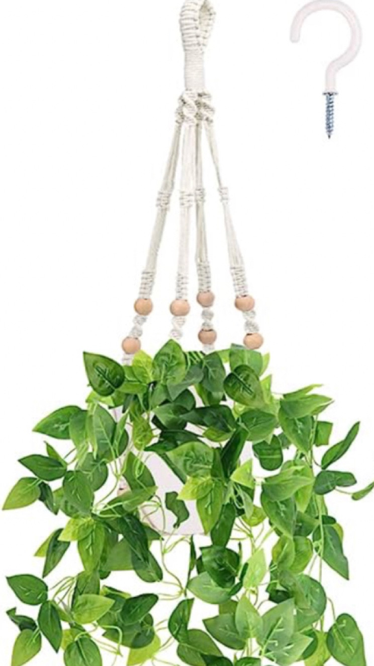 Indoor faux plant with macrame hanger and pot