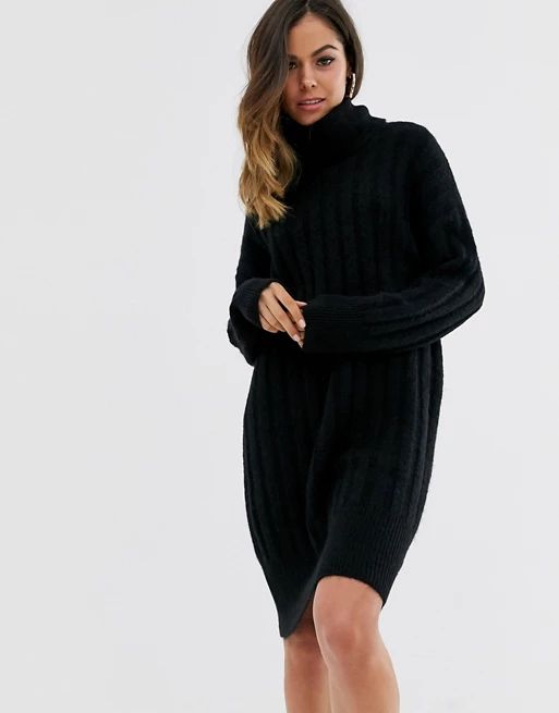 New Look roll neck rib sweater dress in black | ASOS US