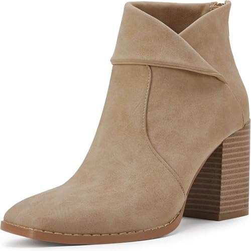LAICIGO Women's Square Toe Ankle Boots High Chunky Stacked Heel Slip On Criss Cross Zipper Bootie... | Amazon (US)